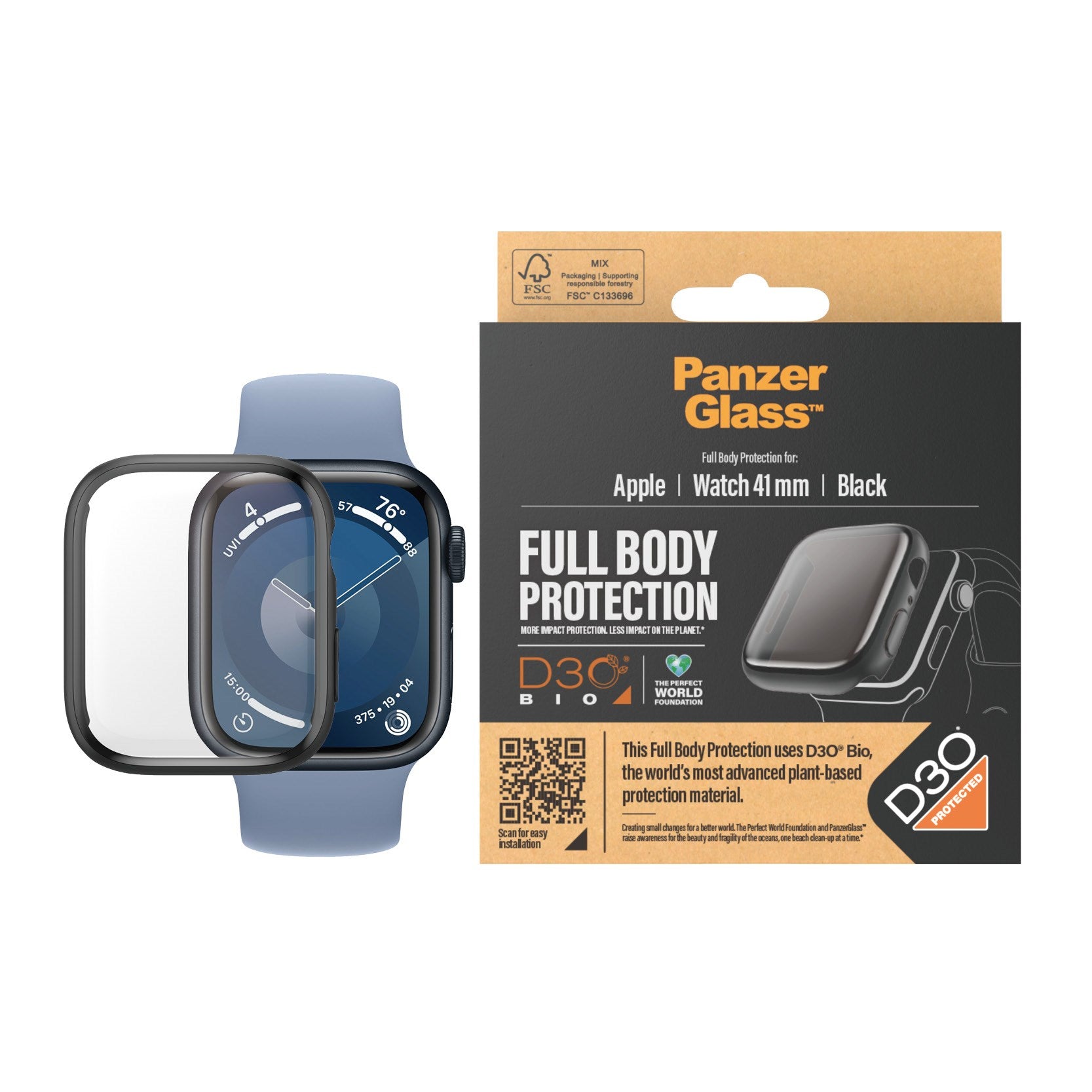 PanzerGlass® Full Body Sort m. D3O® Apple Watch Series 9 | 41mm